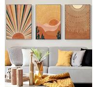 CWBLYZ Impressions sur Toile,Tableau Moderne Bohème Soleil de Montagne Cactus Peinture Abstraite Géométrique Affiche Décorative pour Salon Bureau Chambre-40 * 60cm-3pcs (sans cadre)