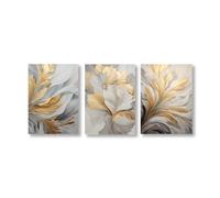 CWBLYZ Lot de 3 Affiches de Feuilles Blanches Dorées - Impression sur Toile - Art Mural de Luxe - pour Salon Chambre à Coucher Cuisine Bureau Couloir-40 * 60Cm/(16 * 24 Pouces) Sans Cadre
