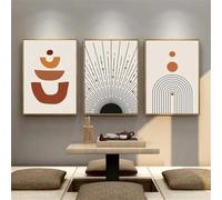 CWBLYZ Photos,Illustration de Soleil Peinture Abstraite sur Toile Style Milieu Siècle Lignes Noires Style Géométrique Affiche Murale Salon Bureau Ou Décoration Intérieure-50 * 60cm-3pcs (sans cadre)