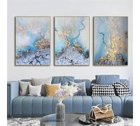 CWBLYZ Photos,Tableau Abstrait Moderne sur Toile Avec Feuille D'Or Représentant Rivière Bleue Idéal Décorer Salon Bureau Chambre Ou Toute Autre Pièce de Maison-50 * 60cm-3pcs (sans cadre)
