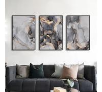CWBLYZ Photos,Tableau Abstrait Moderne sur Toile Effet Marbre Gris Doré Affiche et Impression Décoration Murale pour Salon Cuisine Bureau et Maison-60 * 80cm-3pcs (sans cadre)