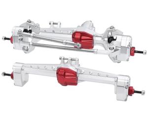 CWBSEB Pont Portal CNC Alu Avant/Arrière 1/10 RC Complet 3-CVD | Essieux Portails Métal Offset avec Cardans CVD 3 Sections pour Franchissement 1/10(Front+Rear Axle-Silver)