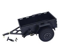 CWBSEB Remorque RC 1/18 Plateau Métal Aluminium Attelage pour | Remorque Tout-Terrain Châssis Aluminium Pneus Caoutchouc Essieu Double Attelage Métal RC 1/18(Black)