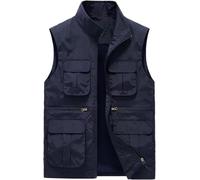 CwccLSH Multifonctionnel Gilet de pêche Multi-Poches for Homme Gilet de Travail Grande Taille for Homme Veste de Photographie Gilet(Navy Blue,8XL)