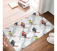 CWCMZDH Le Milieu du Siècle, Rétro Pistes de Ski dans Le Rouge, Le Bleu-Vert et Jaune antidérapant Paillasson Tapis de Sol pour la Cuisine, de l'Entrée à la Maison de Chambre à Coucher