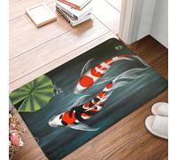 CWCMZDH Original Koi Creek Devant La Porte De Tapis Anti-Dérapant Intérieure Imperméable À l'eau des Animaux De La Chance Carpe Poisson Paillasson Étage Entrée De Salle De Bains Tapis