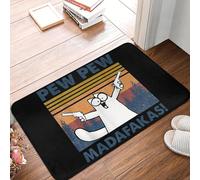 CWCMZDH Pew Pew Madafakas Chat Fou Devant La Porte De Tapis Anti-Slip Intérieur Absorbant Paillasson Étage Entrée De Salle De Bains Tapis