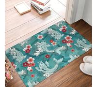 CWCMZDH Poissons Koi Sakura Fleur Turquoise Paillasson Tapis Anti-Dérapant Cerise Fleur Floral Cuisine Salle De Bain Garage Tapis