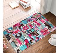 CWCMZDH Rétro Royaume-Uni, Londres, British Collage De Porte Avant, Tapis Anti-Slip Intérieur Absorbant Paillasson Cuisine Chambre À Coucher Tapis
