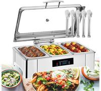 CWCQGH Chafing Dish électrique en Acier Inoxydable 400 W avec Couvercle Transparent, Table chauffante Professionnelle pour buffets, banquets et réceptions - 1/2/3 Niveaux, 3 niv,grids
