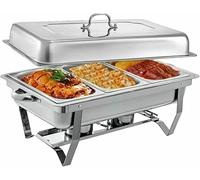 CWCQGH Ensemble Buffet Chafing Dish 11L avec Deux Supports rectangulaires à Quatre Compartiments Chauffants, Couvercle pour bac à Eau et à Aliments, idéal pour Les fêtes, dîners,One