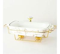 CWCQGH Ensemble Buffet Chafing Dish Finition marbre, élégant Chafing Dish rectangulaire en céramique pour Mariages, fêtes, banquets, événements traiteurs. Durable, élégant et fo,White-A