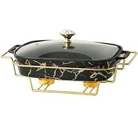 CWCQGH Ensemble Buffet Chafing Dish Finition marbre, élégant Chafing Dish rectangulaire en céramique pour Mariages, fêtes, banquets, événements traiteurs. Durable, élégant et fo,Black-A