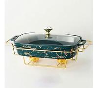 CWCQGH Ensemble Buffet Chafing Dish Finition marbre, élégant Chafing Dish rectangulaire en céramique pour Mariages, fêtes, banquets, événements traiteurs. Durable, élégant et fo,Green-A