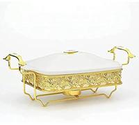 CWCQGH Ensemble de Buffet Chafing Dish, Chafing Dish rectangulaire en Acier Inoxydable à Motif Eau dorée avec bac à réchaud en céramique, Ensemble Chafing Dish et Chauffe-Plats.,2.5L