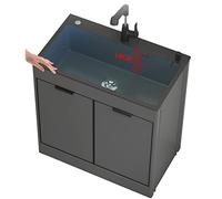 CWCQGH Évier de Cuisine sur Pied avec Meuble, évier Utilitaire avec Robinet mitigeur et kit de vidange pour buanderie, Cuisine, Salle de Bain, Noir,80 * 45 * 83.5cm