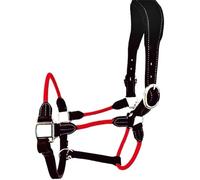 Cwell Equine Licol rembourré hybride en cuir noir et corde de luxe pour cheval
