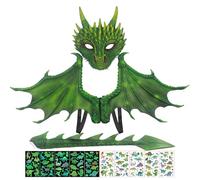 CWENDANER Costume de dragon complet pour enfants avec ailes 3D, masque et queue. Tenue de jeu de rôle dinosaure, pour garçons et filles, Halloween, carnaval, vert