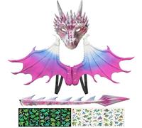 CWENDANER Costume de dragon complet pour enfants avec ailes 3D, masque et queue. Tenue de jeu de rôle dinosaure, pour garçons et filles, Halloween, carnaval, rose