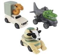 CWENDANER Lot de 3 jouets de voiture d'animaux pour tout-petits, figurine tralero tralala, jouet de voiture pour bébé, bolides pour bébé, poussez et démarrez, voiture jouet de dessin animé pour bébé