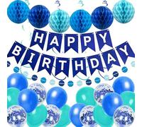CWENDANER Lot de 30 décorations d'anniversaire, bannière Happy Birthday avec ballon en nid d'abeille, étoile suspendue, guirlande de streamers en forme d'étoile, ballons en feuille d'étoile, guirlande
