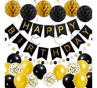 CWENDANER Lot de 30 décorations d'anniversaire, bannière Happy Birthday avec boule en nid d'abeille, étoile, tourbillons suspendus, ballons en film d'étoile, cercle, points, guirlande de décorations