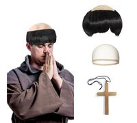 CWENDANER Perruque de prêtre - Costume de moine - Costume amusant - Idéal pour Halloween, carnaval, Noël et cosplay (noir)