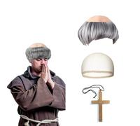 CWENDANER Perruque de prêtre - Costume de moine - Costume amusant - Idéal pour Halloween, carnaval, Noël et cosplay (gris)
