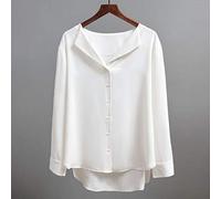 CWENROU Chemises Décontractées pour Femmes - Fashion Ladies Printemps/Été Chemise en Mousseline De Soie À Manches Longues Solid Color Retro V-Neck Office Ladies Top White Sexy Elegant Business Party