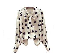 CWENROU Chemises Décontractées pour Femmes - Mode Dames Printemps Et Été Rétro Casual Style Chemise Chemise Chemise Élégante Noeud Papillon Col À Pois Impression Beige Chemisier Extérieur Élégant