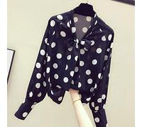 CWENROU Chemises Décontractées pour Femmes - Mode Dames Printemps Et Été Rétro Casual Style Chemise Chemise Chemise Élégante Noeud Papillon Col À Pois Imprimé Noir Haut Extérieur Élégant Fête D