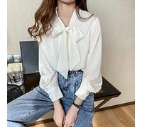 CWENROU Chemises Décontractées pour Femmes - Mode Lâche Chemisier Coréen Printemps Et Été Satin Blouse en Mousseline De Soie Femmes Mode Blanche Chemise À Manches Longues Bureau Dames Bowknot Vêteme