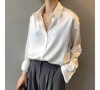 CWENROU Chemises Décontractées pour Femmes - Mode Printemps Et D’Été Bouton Satin Chemise Chemise Rétro Femmes Blanches À Manches Longues Chemise De Rue Lâche Élégant Et Doux Femmes De Bureau Occa