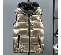 CWENROU Gilet Femme en Duvet - Hiver Plus La Taille des Femmes Doudoune Rétro À Capuche Courte Brillante sans Manches Doudoune Doudoune Matelassée Imperméable Chaud Loisirs Sports De Plein Air,Or,M