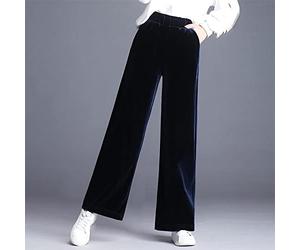 CWENROU Pantalon Large Femme - Dames De La Mode, Plus La Taille Bleu Rétro Pantalon Taille Haute en Velours De Couleur Unie Automne Et Hiver Pantalon Large Ample Décontracté en Plein Air Élégant Fête