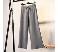 CWENROU Pantalon Large Femme - Pantalon Large en Tricot Épais pour Dames Automne Et Hiver Gris Rétro Taille Haute Pantalon Ample À Jambe Droite Décontracté Élégant Pantalon De Fête Cadeaux D'Annive
