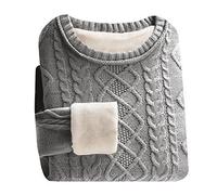 CWENROU Pull Épais Homme Hiver - Pull d'hiver pour Hommes Plus Velours Côtelé À La Mode Plus Velours Épais Pull À Manches Longues Rétro Gris Col Rond Chemise À Fond Chaud Slim Stretch Doux Décontr