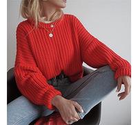 CWENROU Pull Femme - Automne Et Hiver Dames Pull Tricoté Décontracté Mode Rouge Rétro Col Rond Pull Ample À Manches Longues Chaud Stretch Simple Mince Fête en Plein Air Élégant, Rouge, M