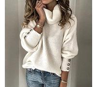 CWENROU Pull Femme - Mode Dames Automne Et Hiver Pull Chaud Col Haut Pull Rétro Pull Tricoté Grande Taille Slim Simple Loisirs Sports De Plein Air Fête Élégante, Blanc, M