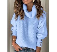 CWENROU Pull Femme - Mode Dames Automne Et Hiver Pull Chaud Col Haut Pull Rétro Tricoté Grande Taille Slim Simple Bleu Clair Loisirs Sports De Plein Air Élégant, Bleu Ciel, S
