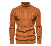 CWENROU Pull Homme Tricoté - Pull Mince À La Mode pour Hommes Pull Rétro À Col Haut Chaud en Tricot Décontracté Pull Extensible À Rayures Marron Slim Doux Simple Haut d'affaires en Plein Air, Marron