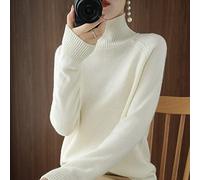 CWENROU Pulls Femme,Pull en Cachemire À Col Roulé pour Femme, Pull Décontracté À Manches Longues, Garde Au Chaud en Automne Et en Hiver Pull De Mode De Rue Tricoté Extensible De Couleur Unie,Blanc,S