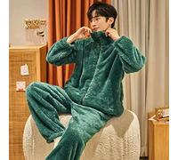 CWENROU Pyjama d'hiver Homme - Pyjama pour Hommes À La Mode en Deux Pièces Pyjama en Molleton De Corail Chaud Et Épais Costume Haut À Manches Longues Vert Foncé + Pantalon en Flanelle Douce Vêtements