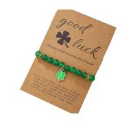 CWFPBA Bracelet extensible fait à la main pour la Saint-Patrick à quatre feuilles en pierre naturelle avec trèfle irlandais festif réglable en corde tressée verte pour homme et femme, Adjustable