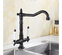 CWHHTVBI Robinets de Cuisine, mitigeur à Double poignée, Robinet d'évier incurvé for Eau Chaude et Froide, lavabo Salle Bain Noir/Antique, Montage sur Pont