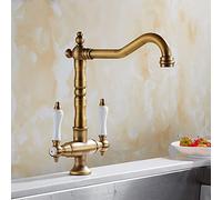 CWHHTVBI Robinets de Cuisine, mitigeur à Double poignée, Robinet d'évier incurvé for Eau Chaude et Froide, lavabo Salle Bain Noir/Antique, Montage sur Pont(Antique)