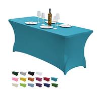 CWK Housse de Table en élasthanne Extensible de 6 m pour Tables Pliantes rectangulaires, résistante aux Plis, élastique et Extensible pour Patio, fête, Banquet, Mariage et événements (Bleu lac)