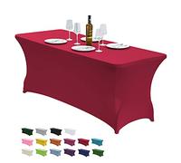 CWK Housse de Table en élasthanne Extensible de 6 m pour Tables Pliantes rectangulaires, résistante aux Plis, élastique et Extensible pour Patio, pour fête, Banquet, Mariage et événements (Rouge