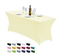 CWK Nappe de Table Extensible en élasthanne pour Tables Pliantes rectangulaires, infroissables, élastique et Extensible pour fête, Banquet, Mariage et événements (Beige)