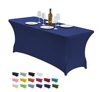 CWK Nappe de Table Extensible en élasthanne pour Tables Pliantes rectangulaires, infroissables, élastique et Extensible pour fête, Banquet, Mariage et événements (Bleu)
